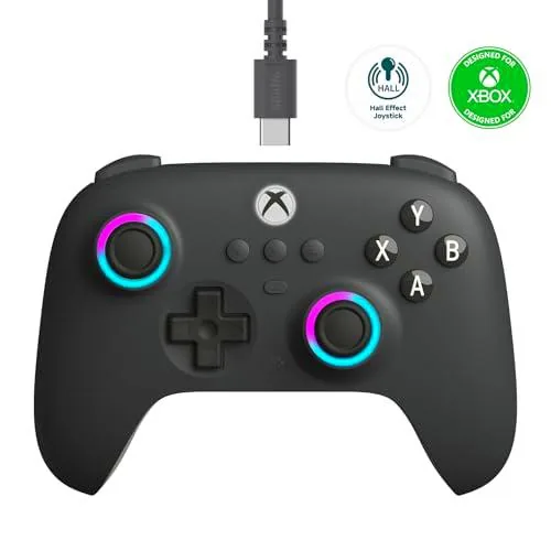 8Bitdo Ultimate C mando con cable para Xbox, anillo de luz RGB de fuego y joysticks de efecto Hall