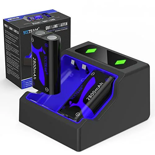 Batería para Xbox One, 2 baterías recargables de 2800 mAh para mando de Xbox One YTEAM Xbox One con base de carga rápida para Xbox One X&S/Xbox Series X&S/Xbox One Elite Controller