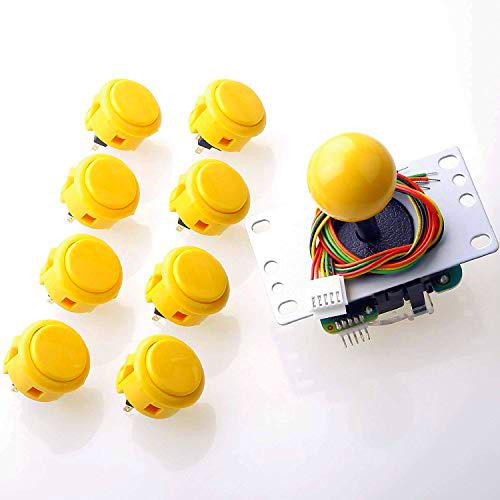 Sanwa JLF-TP-8YT Joystick + Sanwa 8 piezas OBSF-30 Push Button Bundle Kit Color: Amarillo