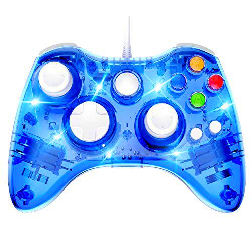 PAWHITS - Mando con cable Xbox 360 con cable, controlador de juego con doble vibración, color azul