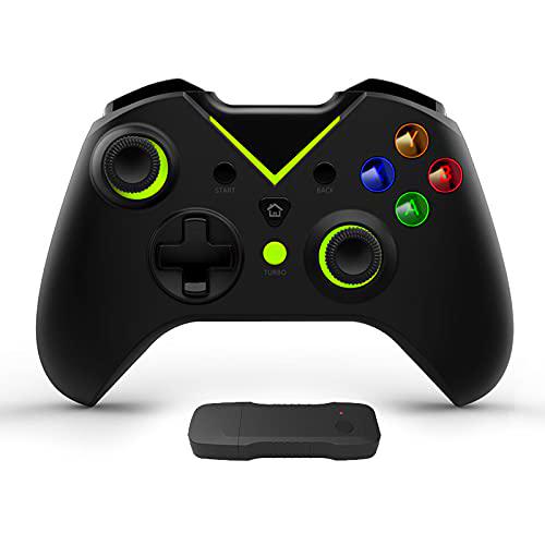 Tigerlily Enterprises Black with Green Light 2.4GHz Wireless Game Controller Gamepad Joystick With Dual Motor Vibration &amp; Backlit Keys for Xbox One Series S/X