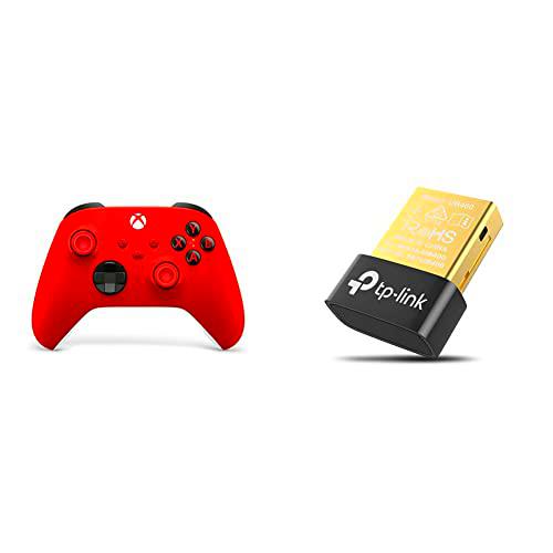 Microsoft - Mando Inalámbrico, Color Rojo + Tp-Link Ub400 Nano