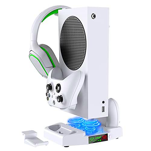 Soporte de refrigeración vertical con ventilador de refrigeración por succión y estación de cargador de controlador dual para Xbox Series S