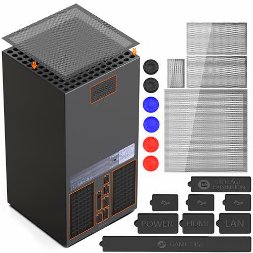 Kit de cubierta de polvo para Xbox Series X- 8 tapones de silicona y 2 mallas de PVC Set de cubierta de filtro de polvo Serie X Accesorios con 6 tapas de agarre Thump para Xbox Series X