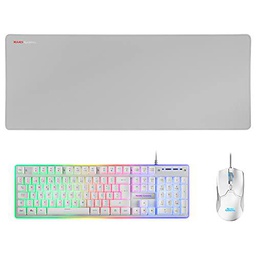 Mars Gaming MCPXWPT, Combo Teclado H-Mech FRGB, Ratón Ultraligero 10000DPI y Alfombrilla XXL
